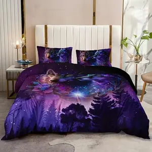 Wolf Star Print Bedding Set, Soft Comfortable Bedroom Decor, Perfect for Cozy Nights, Ideal Gift for Home Lovers, Decorative Bedding Set