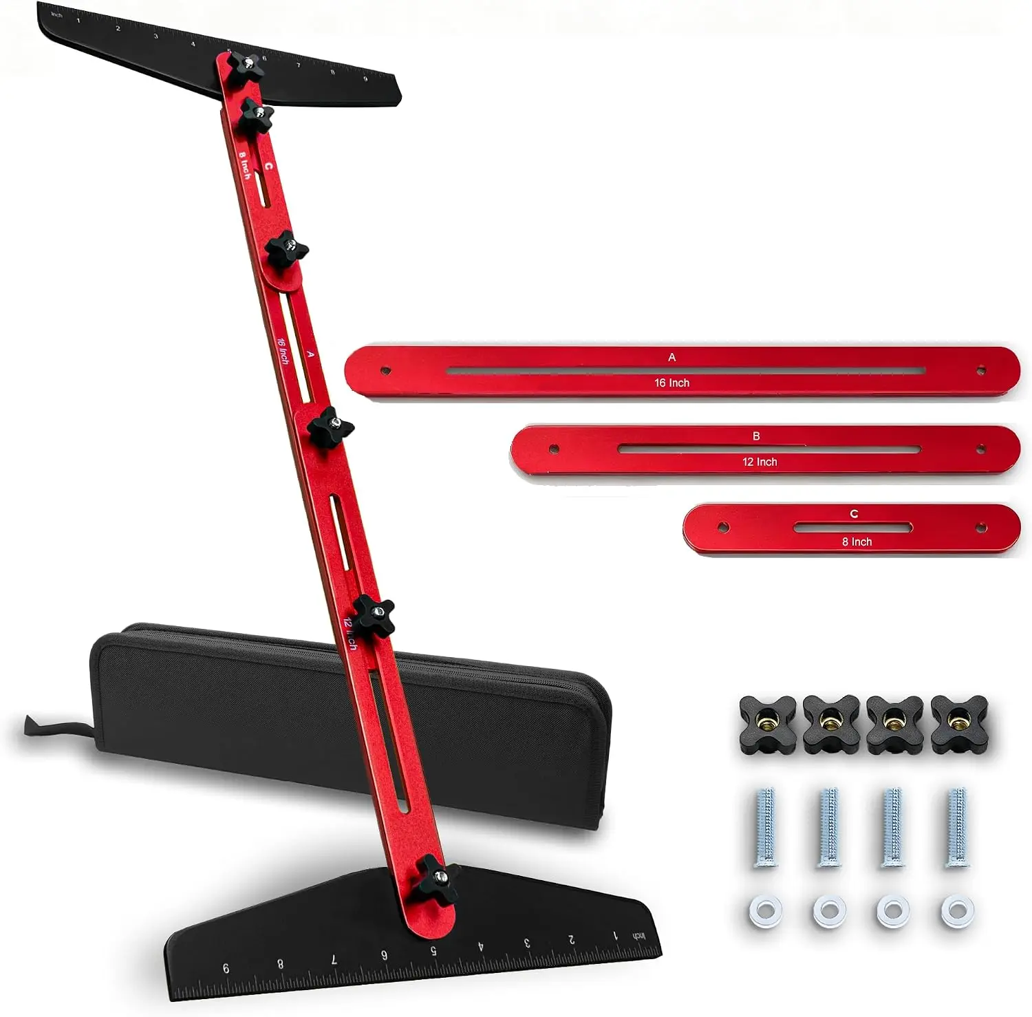 8–60" Adjustable Stair Tread Template Tool, Solid Aluminum Measuring Jig for Stair Angles, Treads & Flooring with Storage Bag