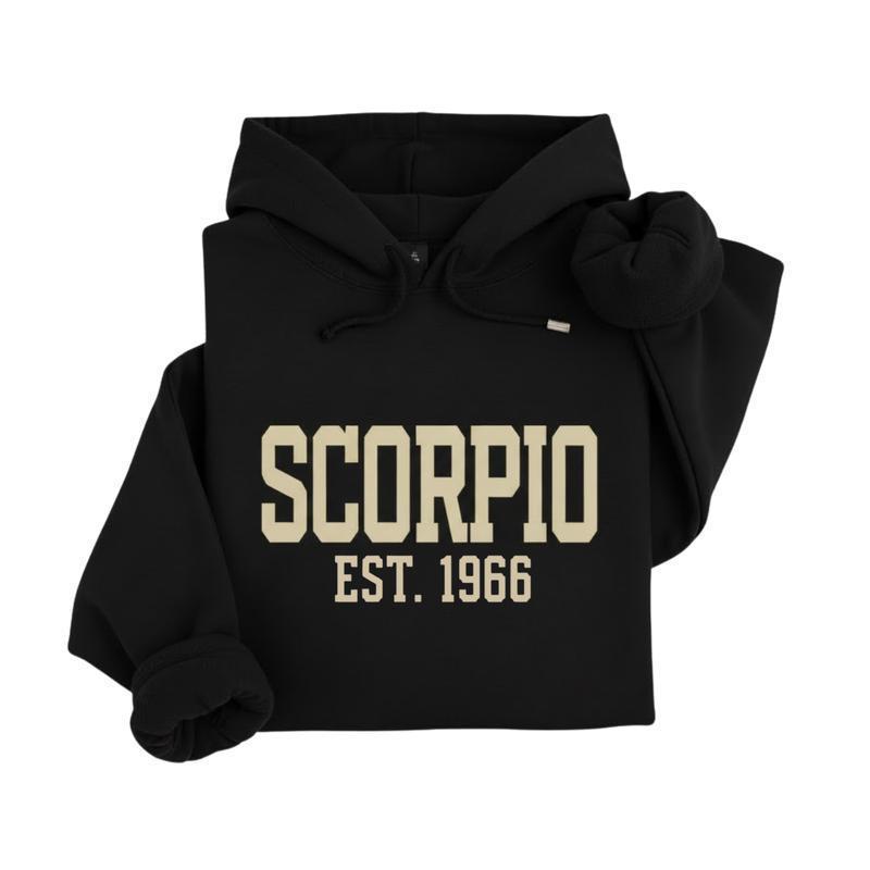 (Leave A Note or DM to Shop) Full 12 Zodiac Minimalist Hoodie - Astrology Sign “EST” Year Graphic Sweatshirt, Modern Horoscope Unisex Pullover for Men and Women, Trendy Birthday Gift for Zodiac Lovers - AG