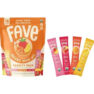 FAVE USDA Organic Drink Mix Variety Pack, 16 Stick Pouch | Lemonade, Strawberry Lemonade, Fruit Punch & Tangy Orange | No Artificial Colors or Flavors, Non-GMO