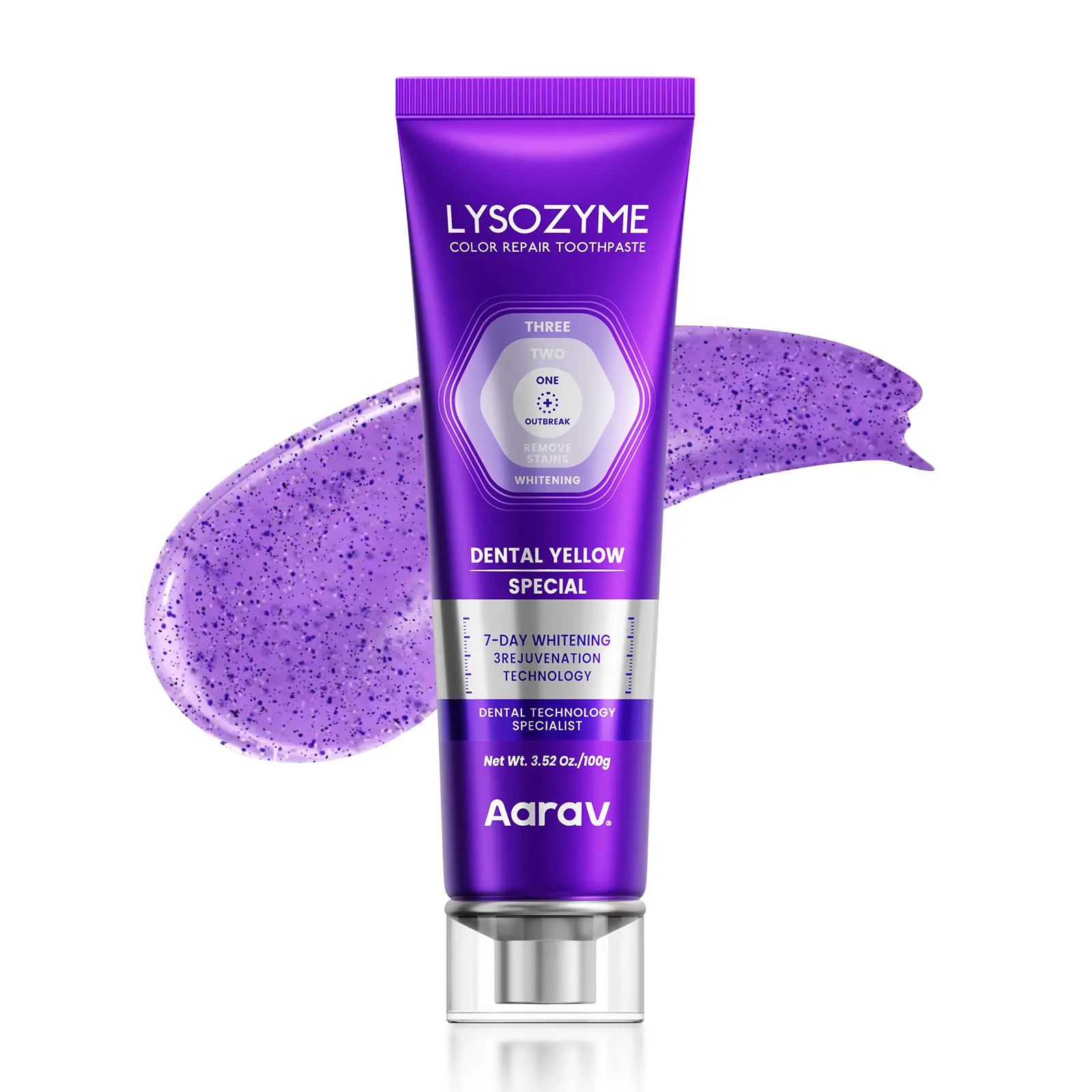 Aarav Lysozyme Purple Whitening Toothpaste 100g Instant Stain Removal Color Repair for Teeth Brightening Alcohol Free Formula