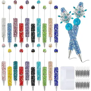 30 Pcs Rhinestone Beadable Pens Bulk Set, 10 Diamond Pens, 10 Refills & 10 Bags, Beaded Pen Kit for DIY, Office, Crafts, Gift