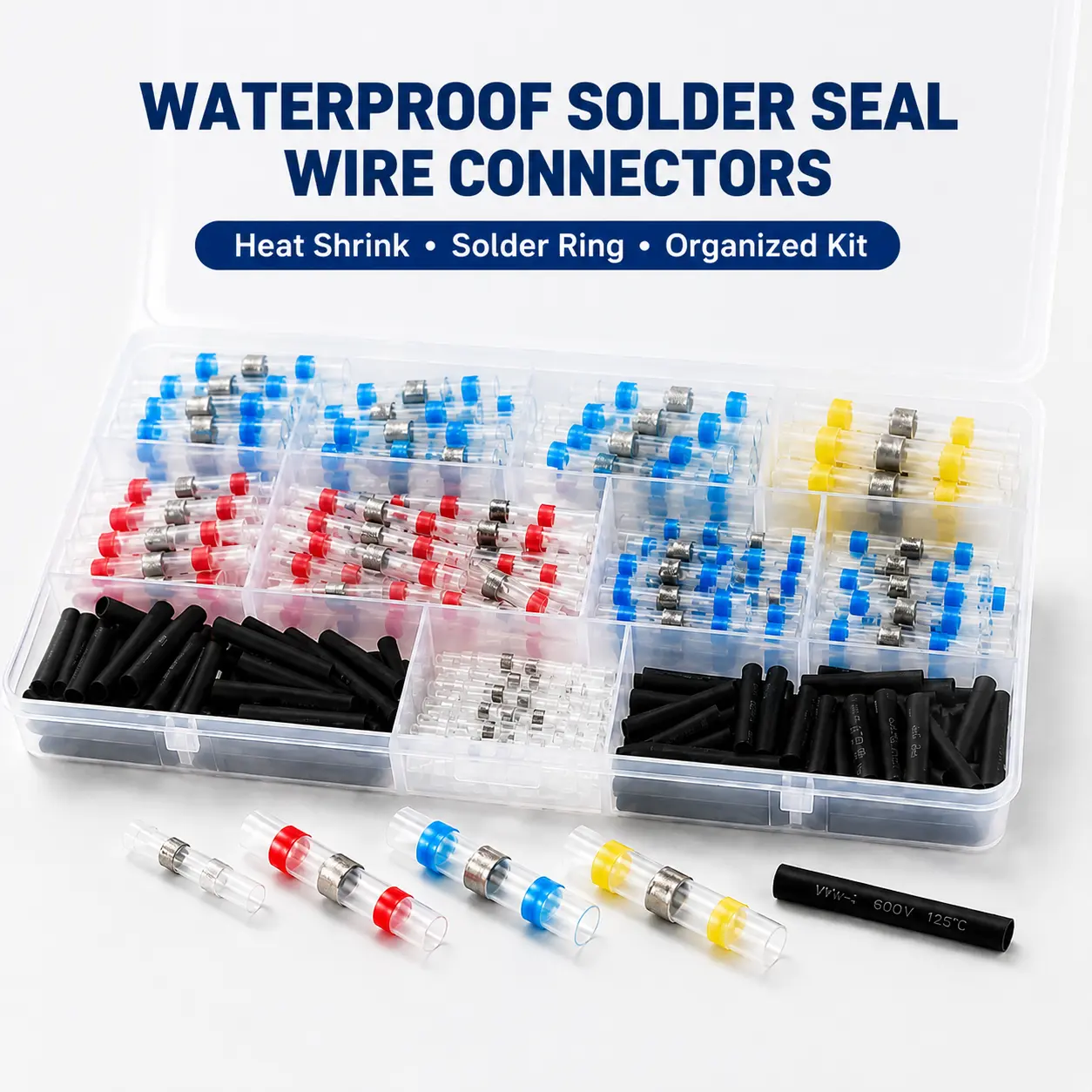 100PCS Waterproof Solder Seal Wire Connector Kit, Heat Shrink Butt Connectors with 4 Color-Coded Sizes