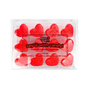 Pure Sugar Conversation Hearts - 12 Hard Candy Hearts with Sweet Messages for Nostalgic Fun and Charm