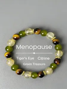 Natural Tiger's Eye & Citrine Beads Menopause Balancing Bracelet, Bohemian Style, 8mm Stone Beads, Hot Flash Relief, Natural Gift