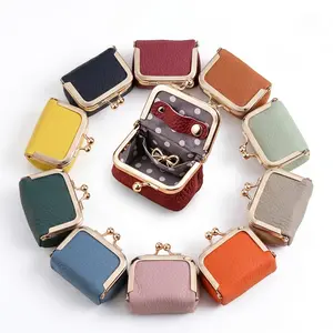 Retro Solid Color Genuine Leather Mini Purse - Kiss Lock Small Coin Pouch, Elegant Portable Women’s Storage Bag, Minimalist Everyday Carry Bag (TikTok Shop Spring Glow Up, Summer Vibes)