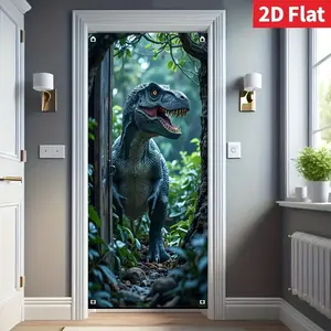 2D flat banner, 2D flat door decoration, 2D door banner, 1 piece of 2D flat printed dinosaur door banner, no need for electricity, holiday farmhouse front door decoration, holiday party decoration, 2D flat door banner