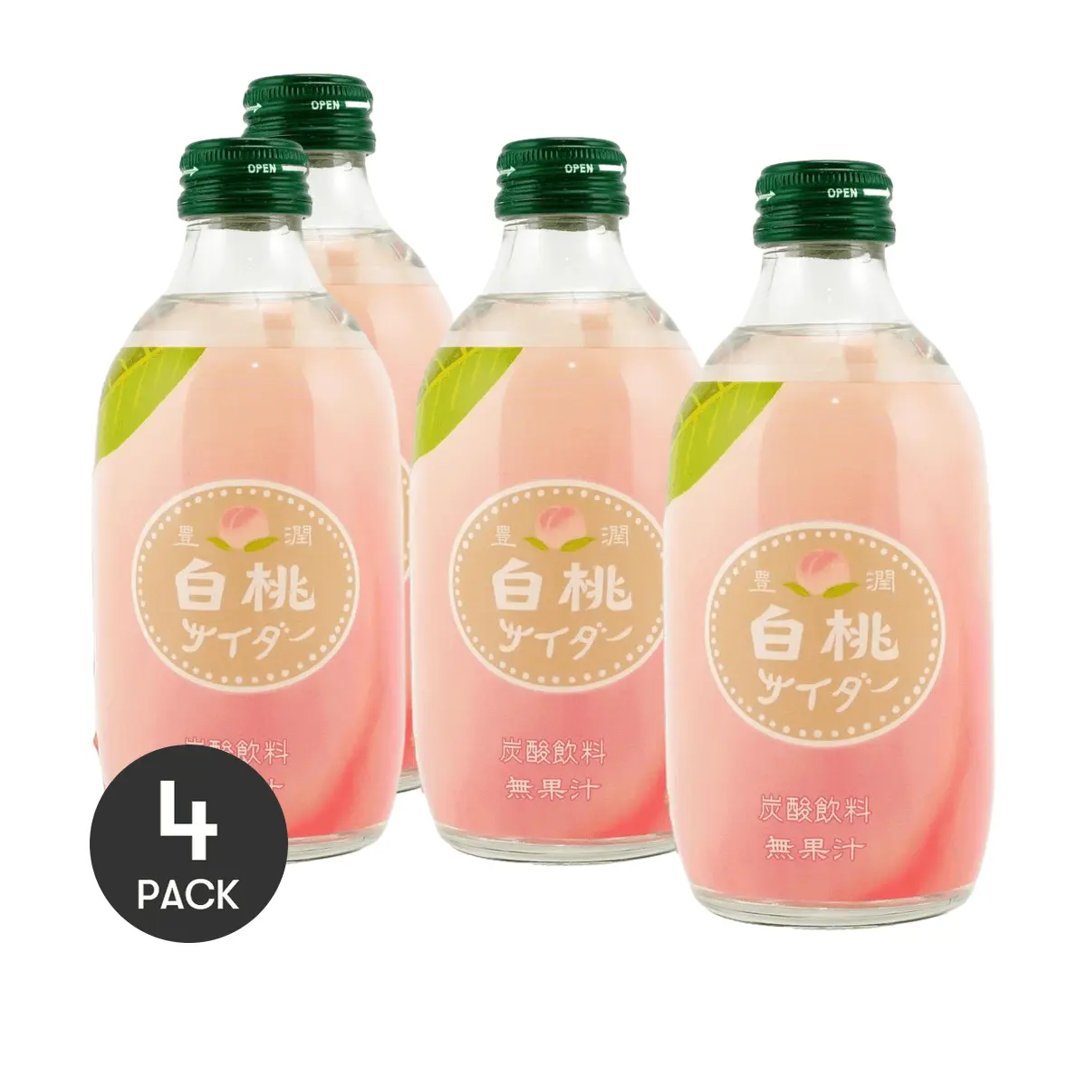 4 Pack TOMOMASU White Peach Soda 10.14 fl oz Each - Japanese Sparkling Fruit Drink, Carbonated Cider, Refreshing
