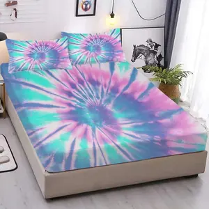 Tie Dye Fitted Sheet Set Girls  Blue Bedding Set 2 count Boho Bed Set Deep Pocket Fitted Sheet with 2 Pillowcases Wrinkle Free Cozy Microfiber Girl Bed Sheets ()