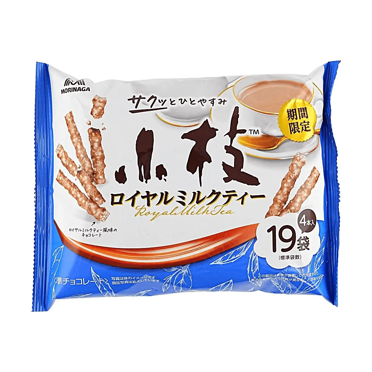 Morinaga Royal Milk Tea Choco Sticks - Limited Edition Japanese Snack, Crispy Biscuit Sticks with Creamy Milk Tea Chocolate, 100g Share Pack