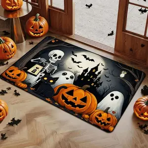 Door Mat Rug,Halloween Entrance Mat, Skull Ghost Pumpkin Cat Design, Non-Slip Low Profile, Kitchen Floor Mat, Party Decor, Home Decoration,Funny front door indoor and outdoor bathroom rugs  fall rug mat Carpet,Bohemian Boho Style Rug