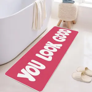 1 bathroom floor mat, long rug, bathroom non-slip mat, pink 'YOU LOOK GOOD' text design, long strip foot mat for bedside area, soft non-slip carpet, machine washable, home decoration, suitable for bedroom, bathroom, bay window, Non Slip Rugs