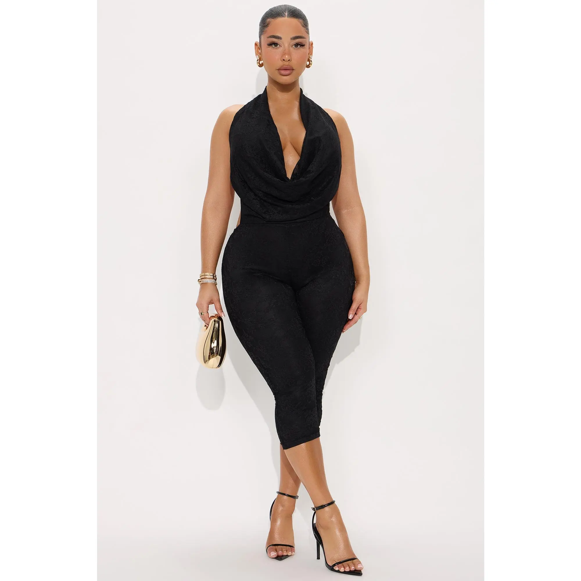 Best Bahavior Lace Capri Jumpsuit - Black