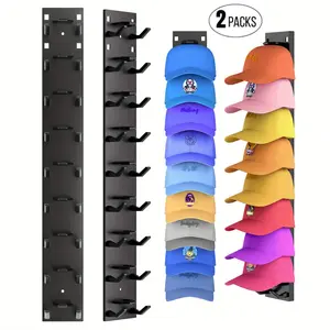 Hat Organizer for Baseball Caps 2Pack, HatRackfor Wall with Strong Adhesive Hold up to 18HatsHat Hanger Holder Display for Door ClosetCapOrganizer Storage Multilayer TwoMountingOption