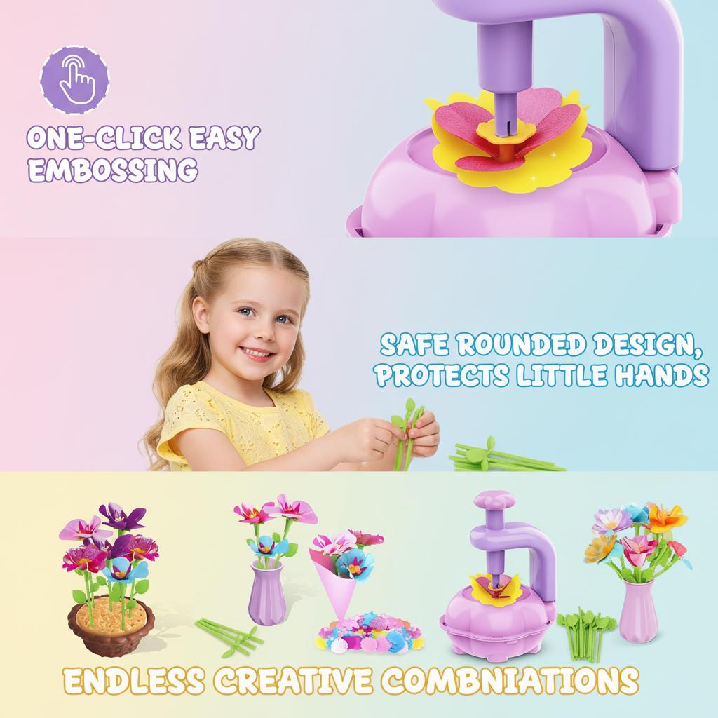 DIY Flower Bouquet Craft Kit for Kids – Colorful Build & Arrange Floral Set, Educational Creative Activity Toy, Birthday Gift for Girls Boys with 3 4 5 6 7 8 9 10 11 12 Years Old