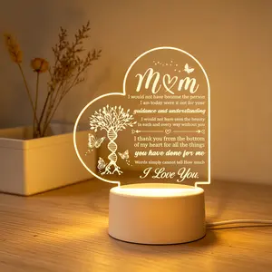 Mother's Day Gifts for Mom, Engraved Acrylic Heart Night Light with Touching Words, Birthday Gifts for Mom from Daughter Son, Gift for New Mom Pregnant Mom Step Mom