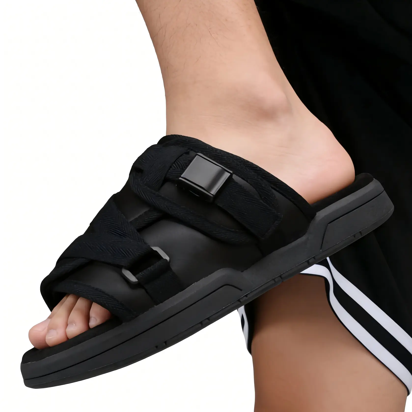 Men's Adjustable Sport Slides, Height Increasing Summer Slippers with Anti-Skid Rubber Grip Outsole and Cushioned Phylon Midsole, Anti-Skid Men's Sports Slide, Modern Men's Sports Slide