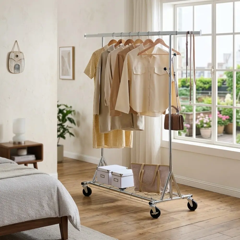 Littleox Clothes Rack Heavy Duty Clothing Rack 600LBS Rolling Clothes Racks for Hanging Clothes,Commercial Garment Rack Heavy Duty Clothes Rack Collapsible&Portable Clothing Rack with Wheels