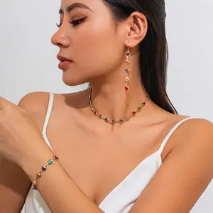 Fashion Color Crystal Chain Necklace Affordable Luxury Style Handmade Beaded Collarbone Necklace Set