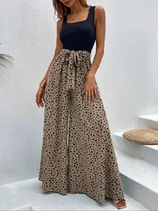 Women Leopard Print Belted Adjustable Wide Leg Jumpsuit 2026 Casual Sleeveless Summer Daily Womenswear