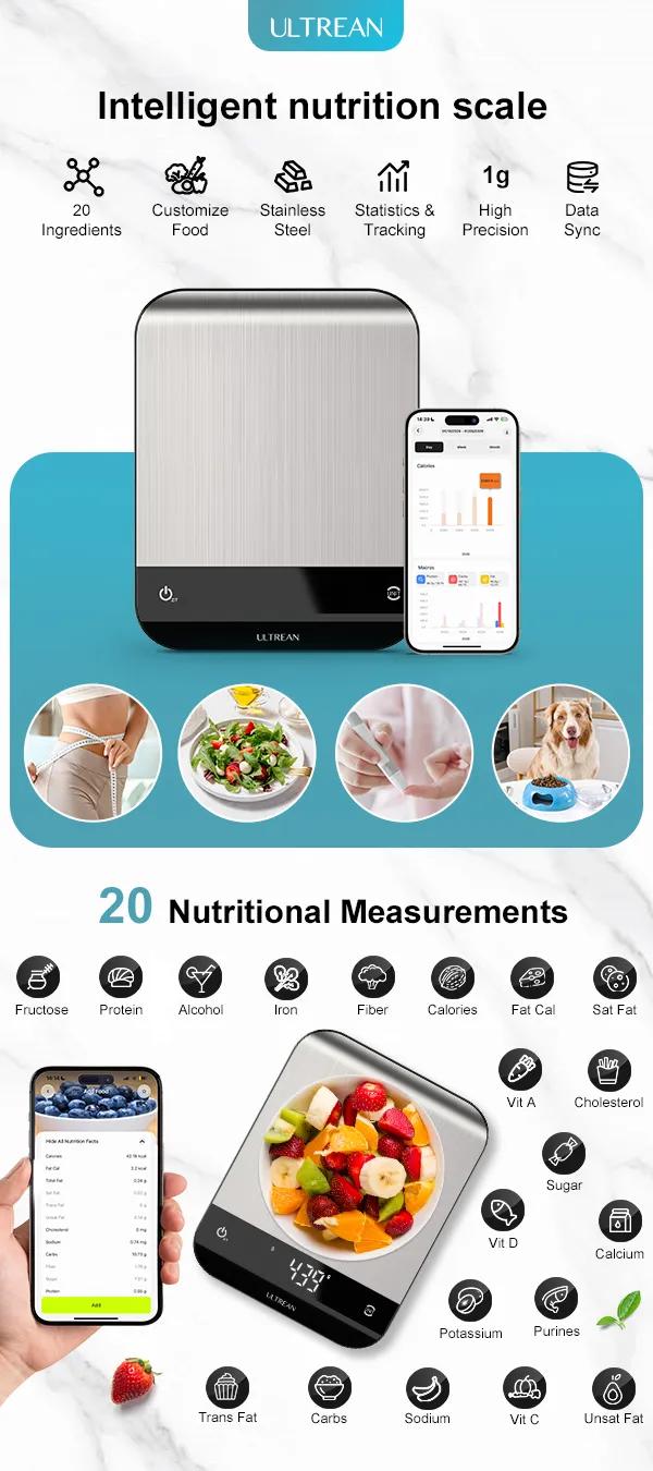 Ultrean Smart Digital Kitchen Scale, with High Precision 0.1g/0.001oz & App for Tracking Food, Calories, Macros, Dieting, Cooking, and Baby Food Ultrean Smart Digital Kitchen Scale, with High Precision 0.1g/0.001oz & App for Tracking Food, Calories, Macros, Dieting, Cooking, and Baby Food