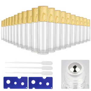 Tomorotec 20-Pack 10mL Ultra Thick Clear Glass Essential Oil Roller Bottles w/Wood Grain Plastic Caps Value Set 2 Openers & 3 Pipettes Organiser