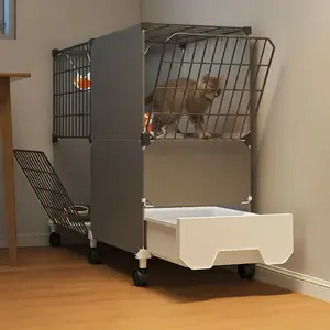 Short Hair Cat Cage with Drawer-Style Litter Box, Small Apartment Home Indoor Large Space Multi-Layer Cat Villa