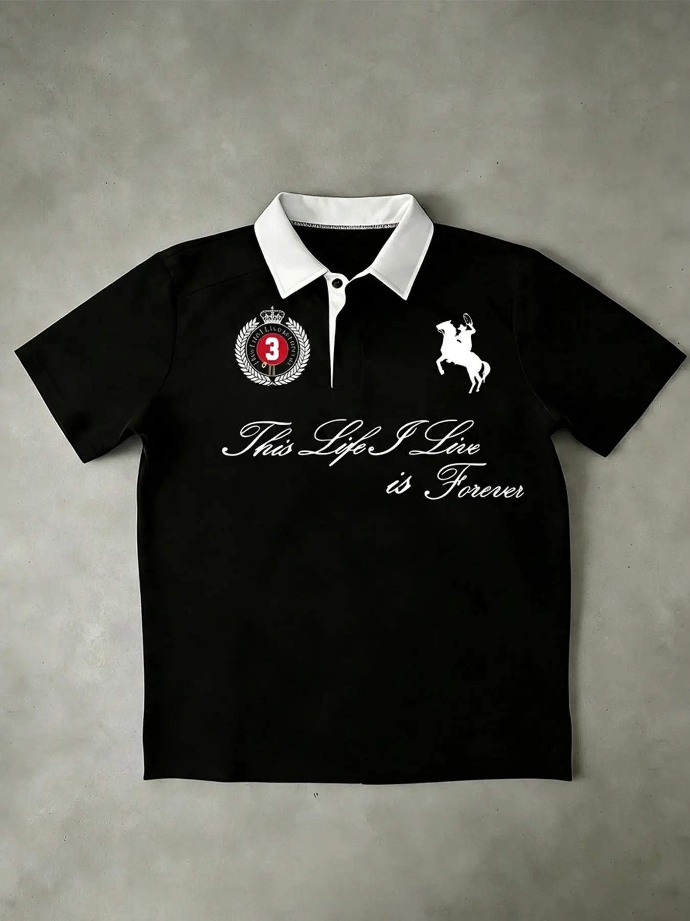 Personality Expression "Eternal Life" Theme Polo - Black and White, Exquisite Atmosphere  Aristocratic sports narrative + light luxury aesthetics + loose fit, easy to match. A standout piece for fashion and workplace outfit enthusiasts.