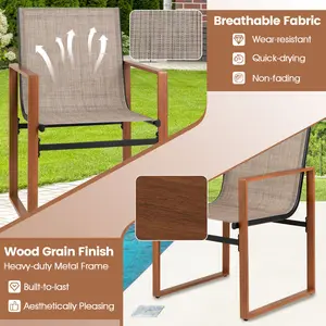 COSTWAY - Outdoor Dining Chairs with Breathable Seat and Backrest Set of 2-Brown
