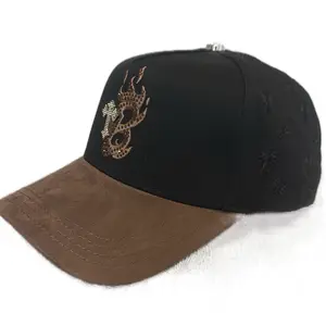 B-Cross Black & Brown Hats solo la gorra with Embroidered Dragon Design 100% Cotton Suede Brim for Stylish Outfits Original Certified