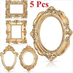 5 Pcs Mini Vintage Picture Frames Small Antique Resin Photo Frame Table Top Jewelry Display Holiday Party Hotel Decor