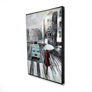 Begin Home Decor 2081-3624-CI12 24 x 36 in. Abstract Pedestrian Crossing - Blue Framed Canvas Home Decor