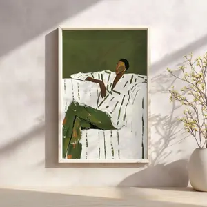 Minimalist Olive Green Figure Print, Modern Portrait Poster | Unframed L