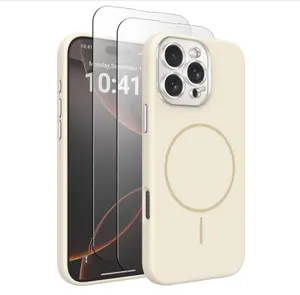 Case for iPhone 16 Pro Case with 2 Screen Protector, Upgraded Hard Acrylic Camera Protector Soft Slim Stylish Cute Phone Cover Compatible with MagSafe, Beige
