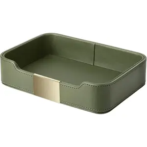 Luxury Leather Valet Tray Organizer, Catchall Decorative Storage Tray for Entryway Table Desktop, Holds Jewelry Keys Wallet Phone Watch, Metal Gilded, Dusty Green