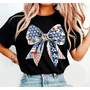 Coquette American Girl T-Shirt, America Bow Shirt, Women Favorite Top, Ladies Summer Outfits, Independence Day US, Memorial Day Gifts, Full Colors