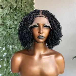 Kinky Twist Wig - Black, Medium Length, Curly, Natural Hair, Suitable for All Seasons