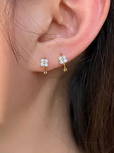 Flower Design Hoop Earrings, Classic Style Earrings, Artificial Zircon Decor Earrings for Women, Fashion Jewelry for Party, Daily Exquisite Jewelry for Birthday Gift