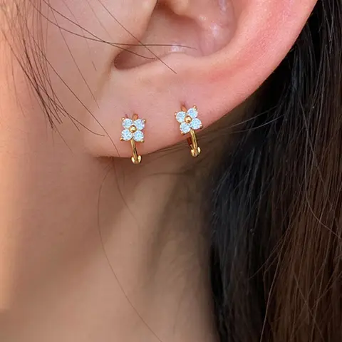 Mother's Day Gift Flower Design Hoop Earrings, Classic Style Earrings, Artificial Zircon Decor Earrings for Women, Fashion Jewelry for Party, Daily Exquisite Jewelry for Birthday Gift, High Quality Earrings, Floral Earrings