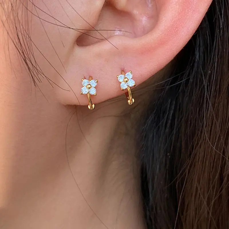 Mother's Day Gift Flower Design Hoop Earrings, Classic Style Earrings, Artificial Zircon Decor Earrings for Women, Fashion Jewelry for Party, Daily Exquisite Jewelry for Birthday Gift, High Quality Earrings, Floral Earrings