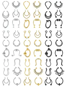 6pcs Fake Nose Ring Set for Women & Men, Clip-On Faux Nose Piercings, Non-Piercing Septum Cuffs, Stylish Lip Rings Accessory, Nose Ring Jewelry