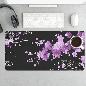 1pc Purple Cherry Black Mouse 31.5x15.75 in Extended Desk Mat, Large Gaming Mouse Pad, Non-Slip Base for Office & Gaming Setupe