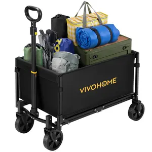 VIVOHOME 300LBS Collapsible Wagon Cart Lightweight Portable Folding Utility Wagons with All-Terrain Wheels for Grocery Sports Garden Shopping Camping
