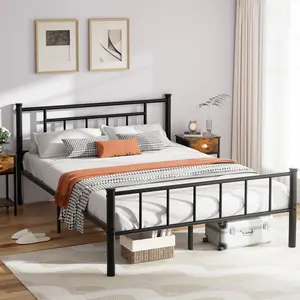Walsunny Metal Platform Bed Frame Mattress Foundation with Victorian Style Iron-Art Headboard/Footboard, Under Bed Storage, Queen, Full, Twin Size