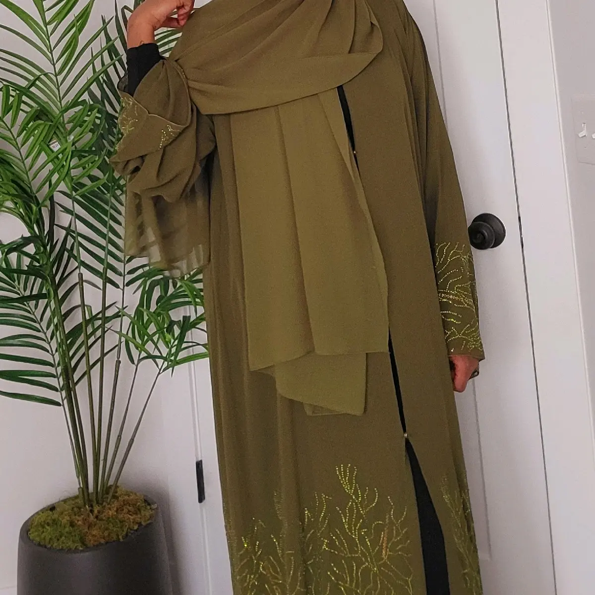 [Green Abaya] [Eid outfits 2024][Latest Abaya][Dubia Abaya][ muslim dress] Womenswear Maxi Casual