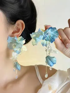 Pair of Floral Exaggerated Tassel Earrings for Women, Unique and Beautiful Dangle Earrings for Spring and Summer, Perfect Beach Vacation Accessory, Trendy Jewelry
