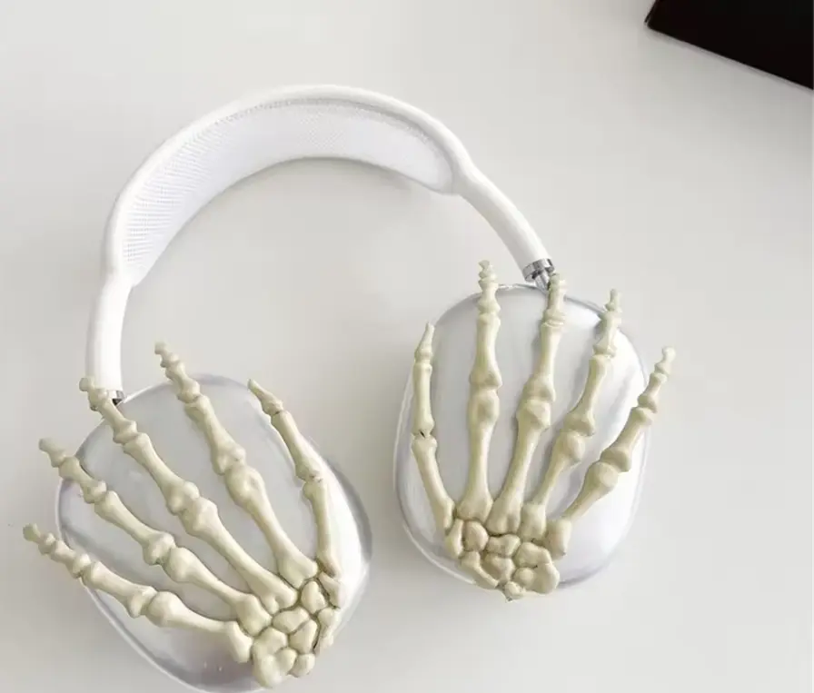 Skeleton Hand AirPods Max Case – Clear Cover with 3D White Skeleton Hands | Aesthetic Protective Case