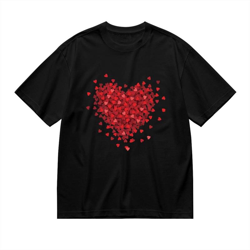 Women's Cotton Heart Shape Tiny Hearts Graphic T-Shirt - Oversized, Breathable, Comfortable Fabric, Beach-Fit Casual Basic Top for Spring-Autumn Romantic Fashion Womenswear Shorts