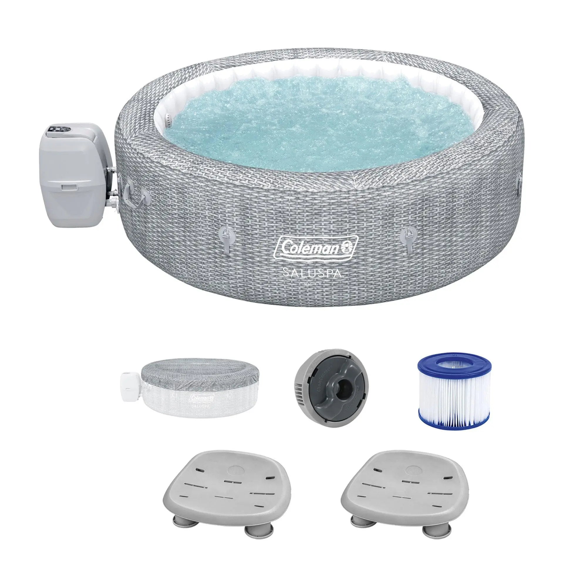 Coleman Sicily AirJet Inflatable Hot Tub with 2 Bestway SaluSpa Non-Slip Seat Coleman Sicily AirJet Inflatable Hot Tub with 2 Bestway SaluSpa Non-Slip Seat