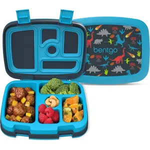 Kids Prints Leak-Proof, 5-Compartment Bento-Style Kids Lunch Box - Ideal Portion Sizes for Ages 3-7, Durable, Drop-Proof, Dishwasher Safe, & Made with BPA-Free Materials (Dinosaur)
